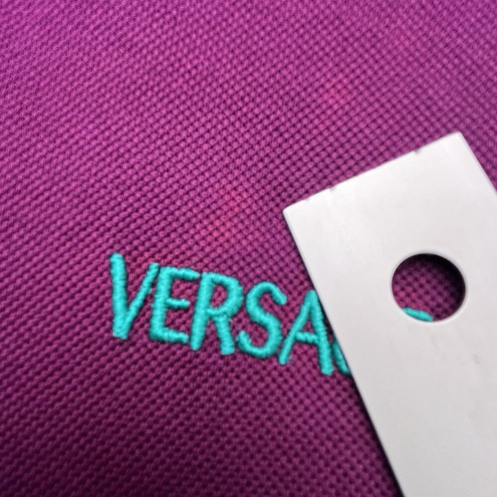 Versace Polo Shirt Men's L Purple Textured Collar Short Sleeve Chest Logo Knit - Picture 5 of 13